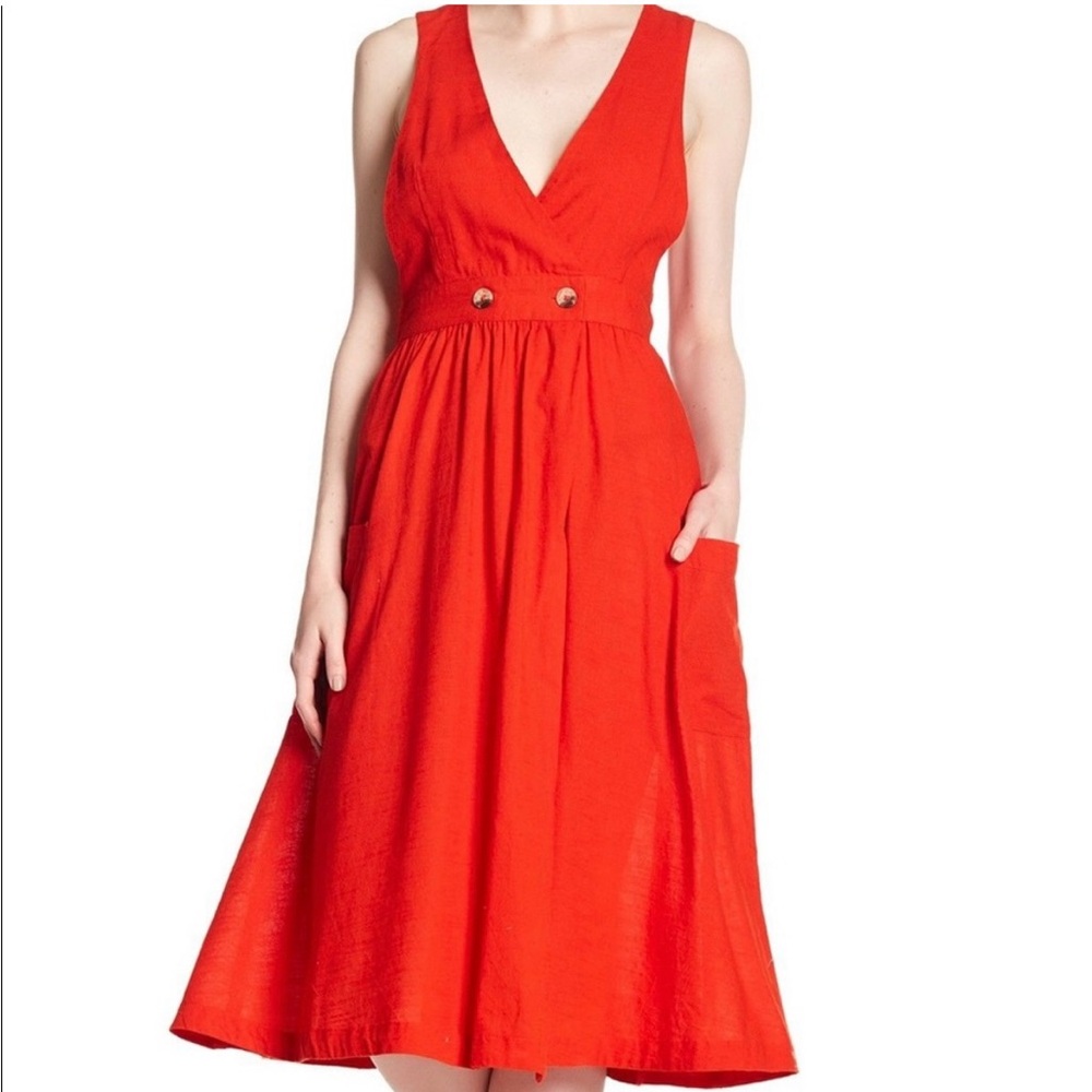 Free People Elegant Red Diana Wrap Midi Sleeveless Dress - Picture 6 of 9
